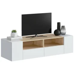 Mobili Porta Tv|Salotto > Dmora Mobile TV bianco e rovere 170x42x48h cm 2 ante e 1 cassetto - Atina Marrone, Bianco Rovere