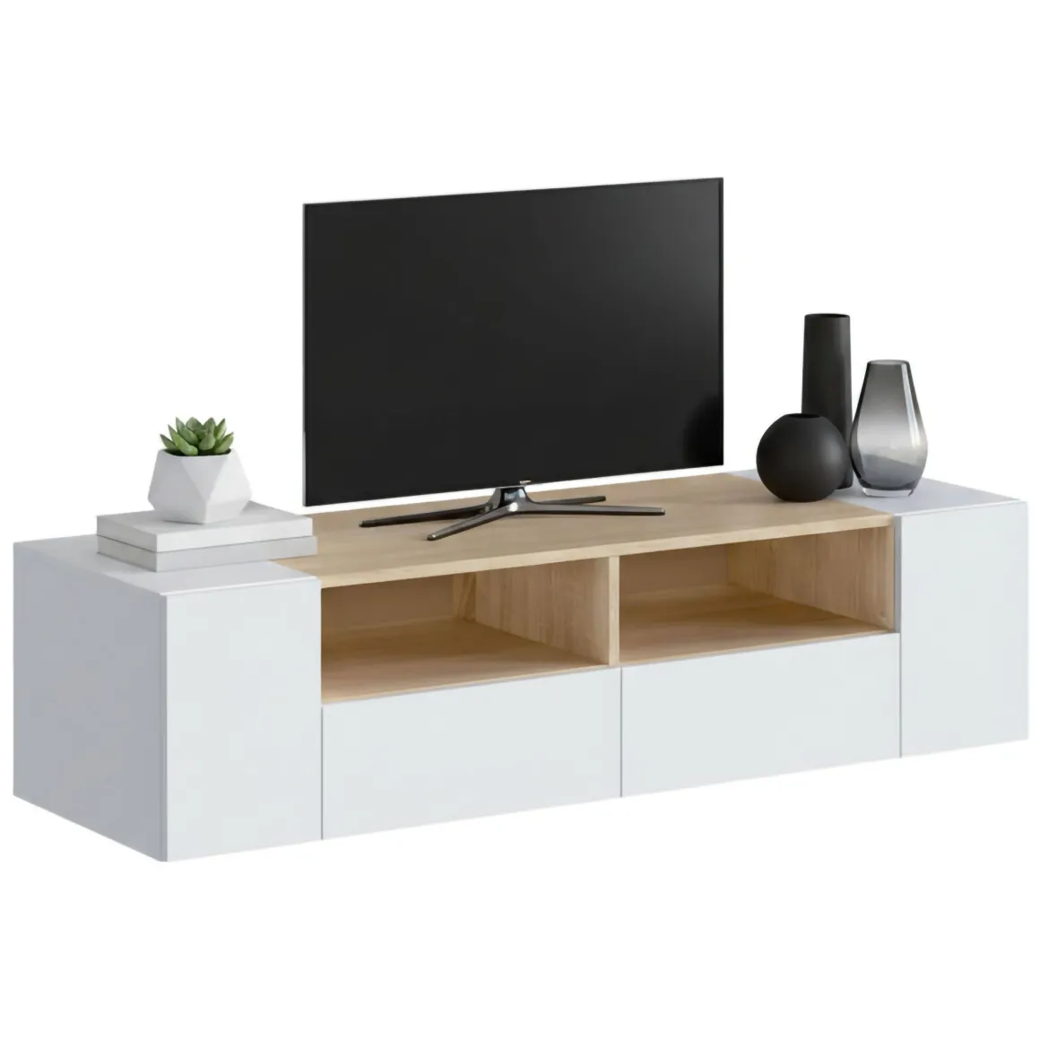 Mobili Porta Tv|Salotto > Dmora Mobile TV bianco e rovere 170x42x48h cm 2 ante e 1 cassetto - Atina Marrone, Bianco Rovere
