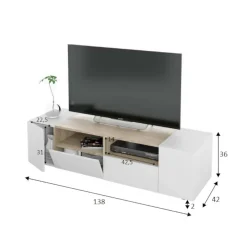 Mobili Porta Tv|Salotto > Dmora Mobile TV bianco e rovere 170x42x48h cm 2 ante e 1 cassetto - Atina Marrone, Bianco Rovere