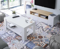 Mobili Porta Tv|Salotto > Dmora Mobile TV bianco e rovere 170x42x48h cm 2 ante e 1 cassetto - Atina Marrone, Bianco Rovere