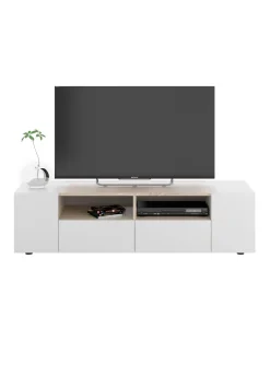 Mobili Porta Tv|Salotto > Dmora Mobile TV bianco e rovere 170x42x48h cm 2 ante e 1 cassetto - Atina Marrone, Bianco Rovere