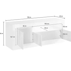 Mobili Porta Tv > Dmora Mobile TV bianco lucido,cemento 138x42x56h cm 3 ante - Iole Grigio Cemento, Bianco Lucido