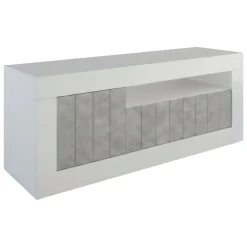 Mobili Porta Tv > Dmora Mobile TV bianco lucido,cemento 138x42x56h cm 3 ante - Iole Grigio Cemento, Bianco Lucido