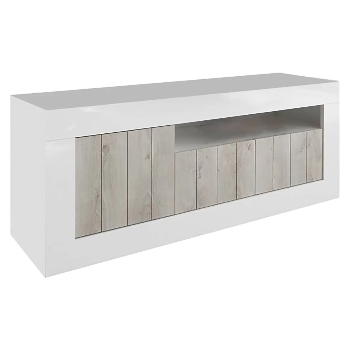 Mobile TV bianco lucido e acacia 138x42x56h cm 3 ante - Iole