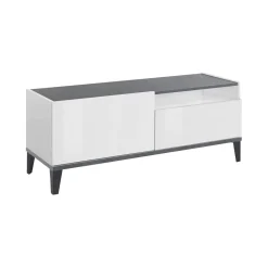 Salotto > Dmora Mobile TV bianco lucido e ardesia 120x40x47h cm in legno - Atris Grigio Ardesia, Bianco Lucido