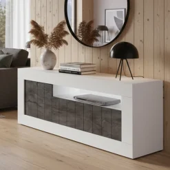 Mobile TV bianco lucido e ardesia 138x42x56h cm 3 ante - Iole