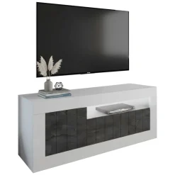 Mobile TV bianco lucido e ardesia 138x42x56h cm 3 ante - Iole