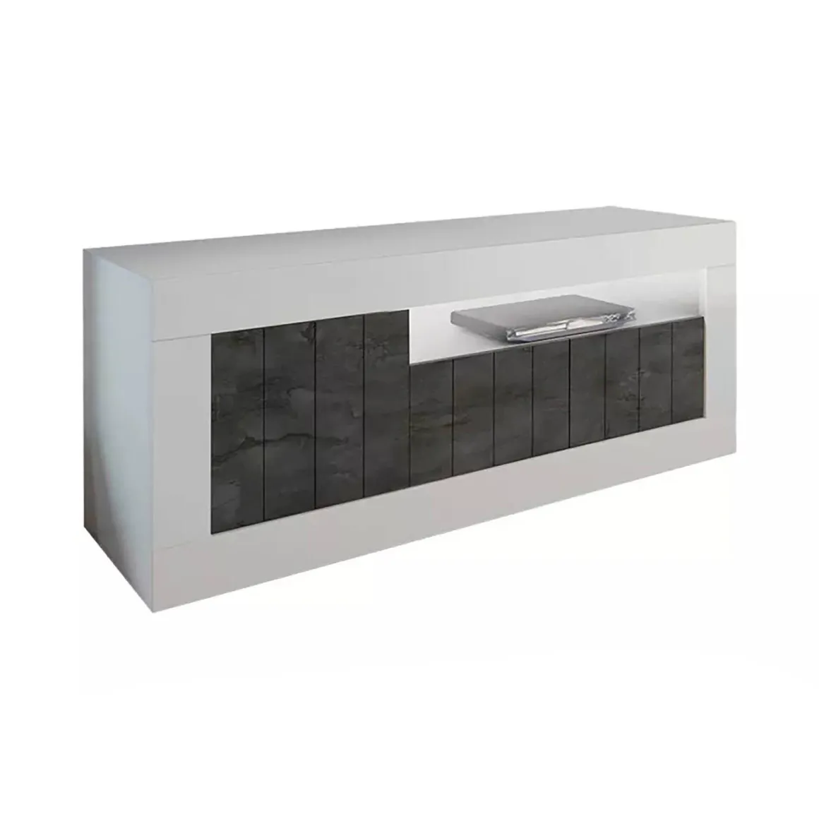 Mobile TV bianco lucido e ardesia 138x42x56h cm 3 ante - Iole