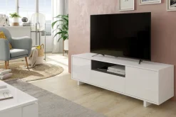 Salotto > Dmora Mobile TV bianco lucido e grigio cenere 150x41x46h cm 3 ante - Andalusia Grigio Cenere, Bianco Lucido