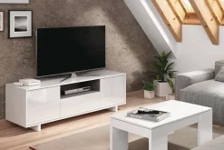 Salotto > Dmora Mobile TV bianco lucido e grigio cenere 150x41x46h cm 3 ante - Andalusia Grigio Cenere, Bianco Lucido