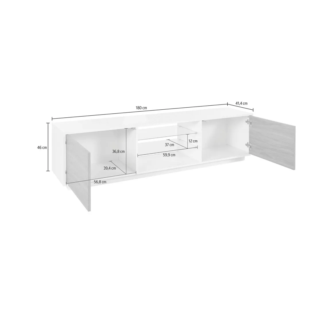 Mobile TV bianco lucido e noce 180x41x46h cm 2 ante - Lola