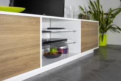 Mobile TV bianco lucido e noce 180x41x46h cm 2 ante - Lola