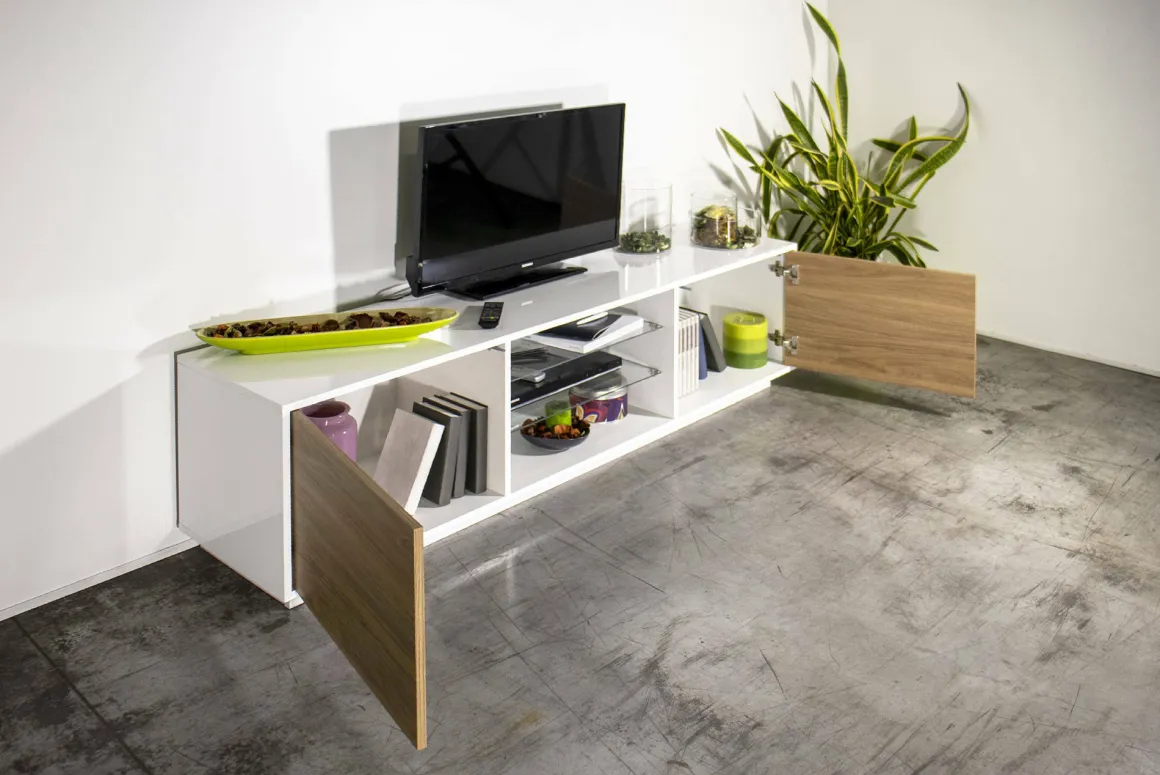 Mobile TV bianco lucido e noce 180x41x46h cm 2 ante - Lola