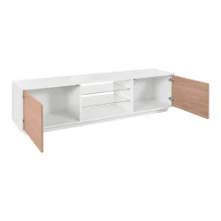 Mobile TV bianco lucido e noce 180x41x46h cm 2 ante - Lola
