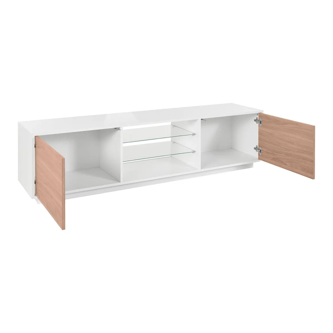 Mobile TV bianco lucido e noce 180x41x46h cm 2 ante - Lola