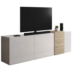 Mobile TV bianco lucido e rovere 181x44x59h cm 3 ante - Sidr