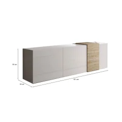 Mobile TV bianco lucido e rovere 181x44x59h cm 3 ante - Sidr