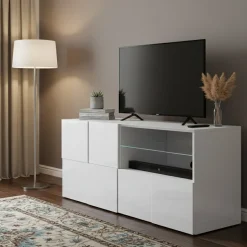 Mobile TV bianco lucido 122x43x57h cm in legno - Ward