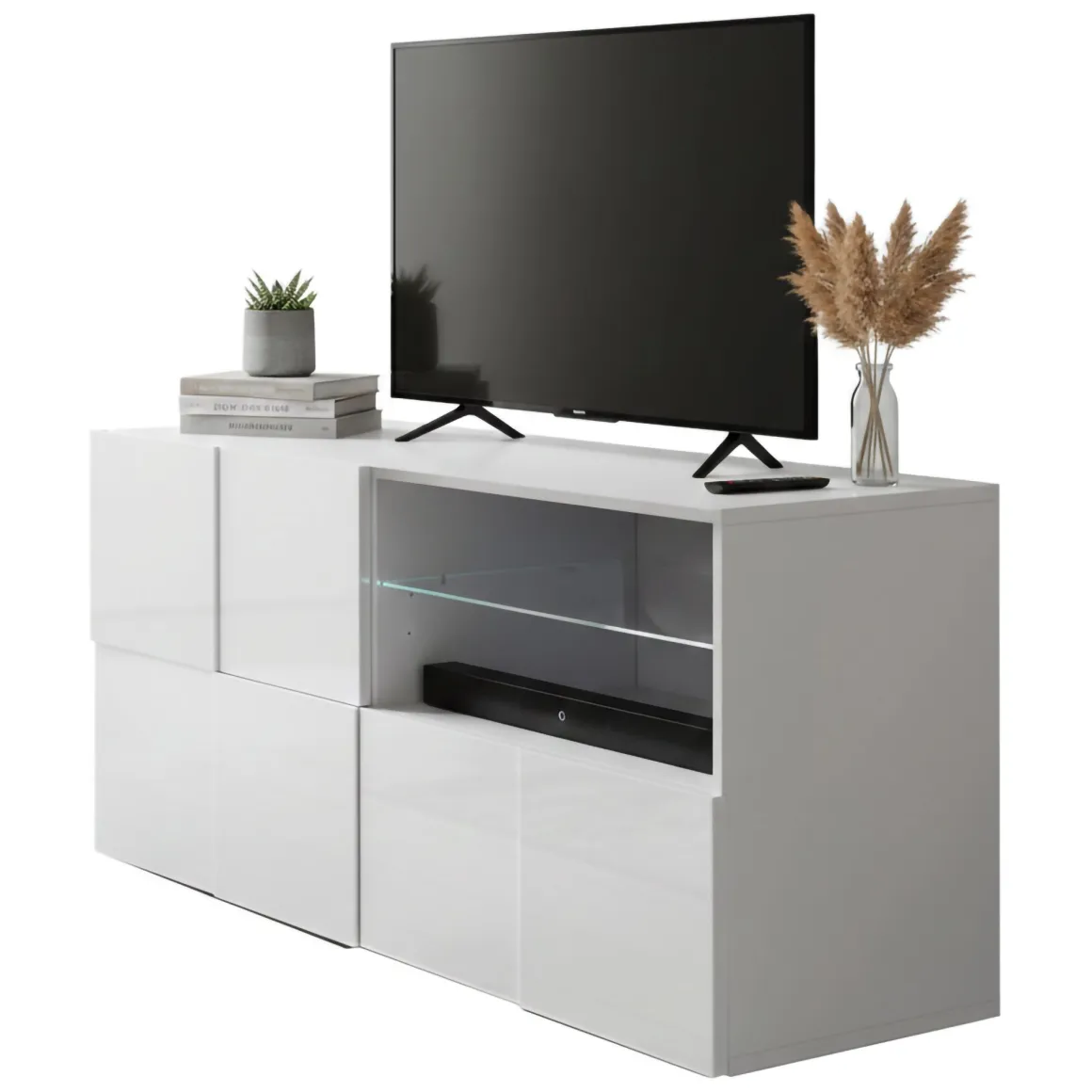 Mobile TV bianco lucido 122x43x57h cm in legno - Ward