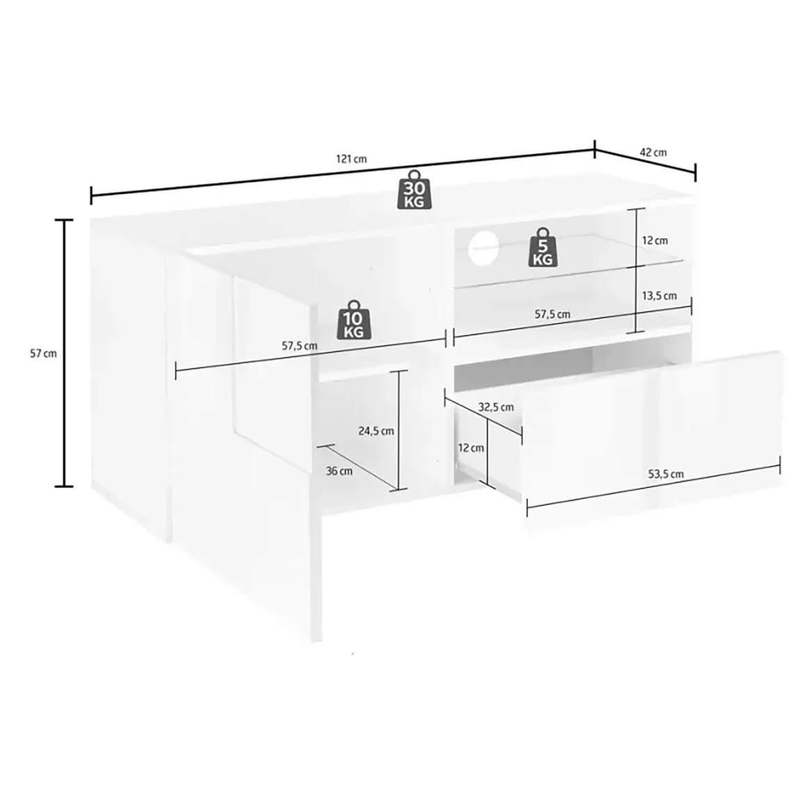 Mobile TV bianco lucido 122x43x57h cm in legno - Ward