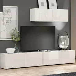 Mobile TV bianco lucido 225x38x39h cm 4 ante - Ame