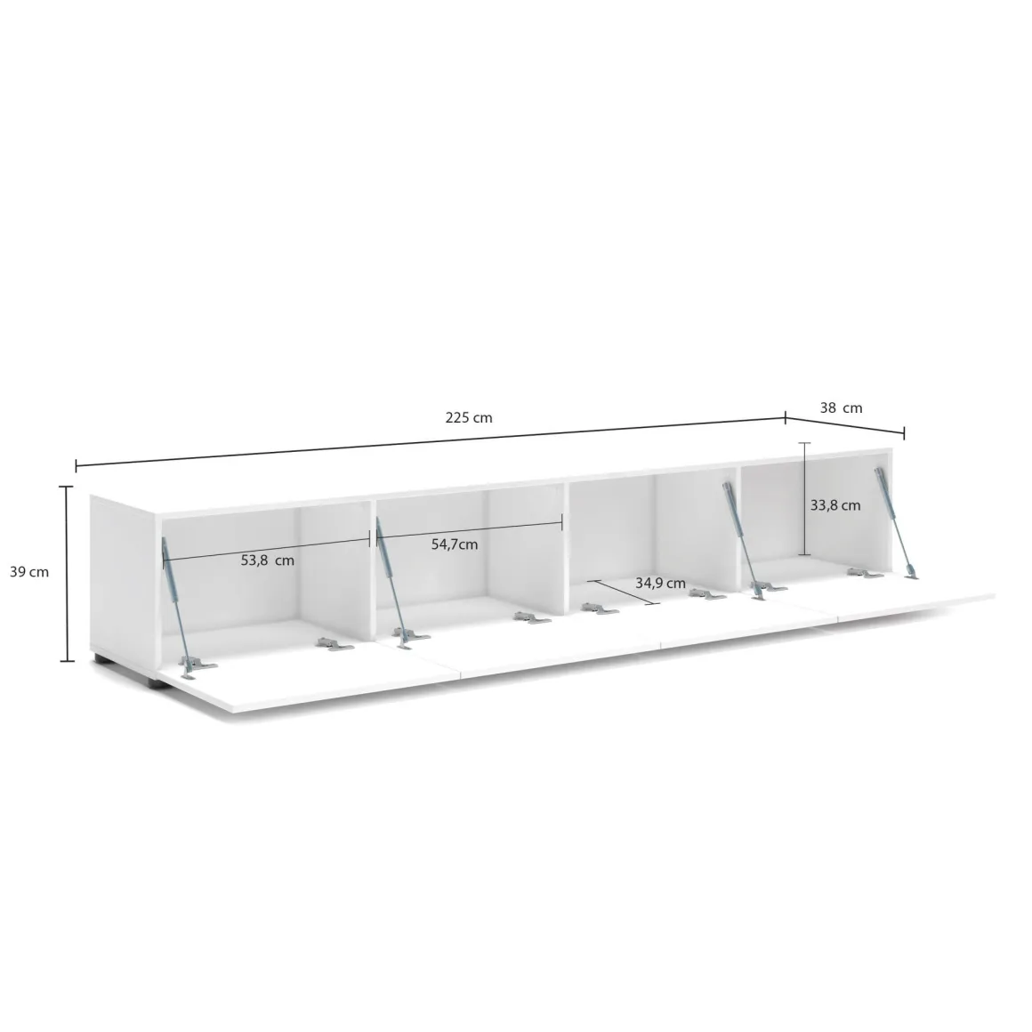 Mobile TV bianco lucido 225x38x39h cm 4 ante - Ame