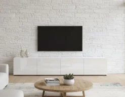 Mobile TV bianco lucido 225x38x39h cm 4 ante - Ame