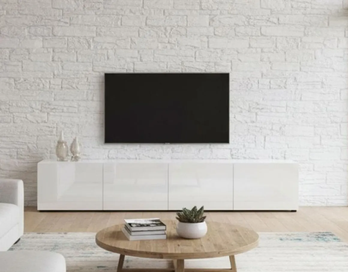 Mobile TV bianco lucido 225x38x39h cm 4 ante - Ame