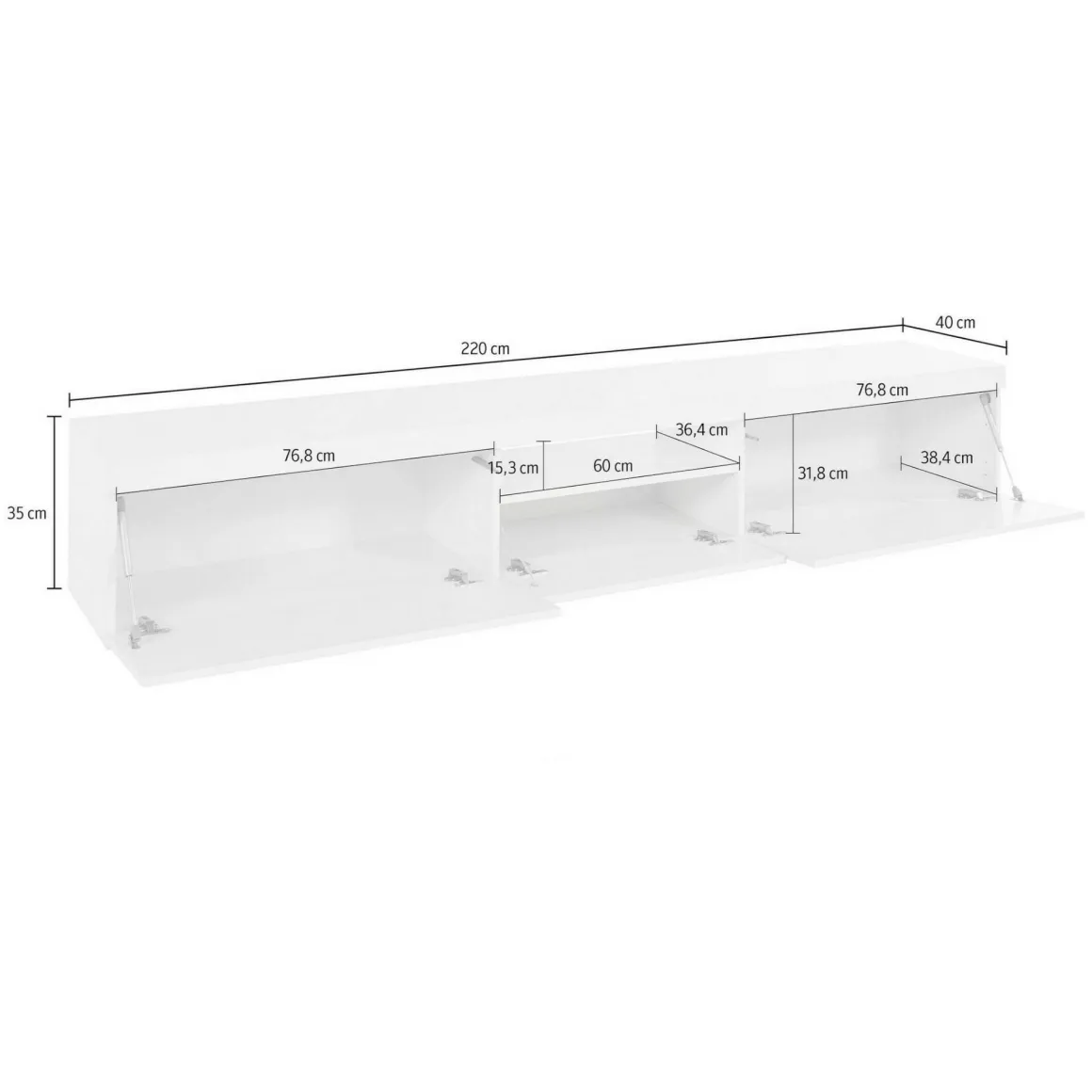 Mobile TV bianco 220x40x35h cm 3 ante - Annett