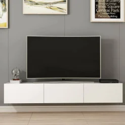 Mobili Porta Tv > Dmora Mobile TV 180x32x30h cm 3 ante - Barzago Bianco