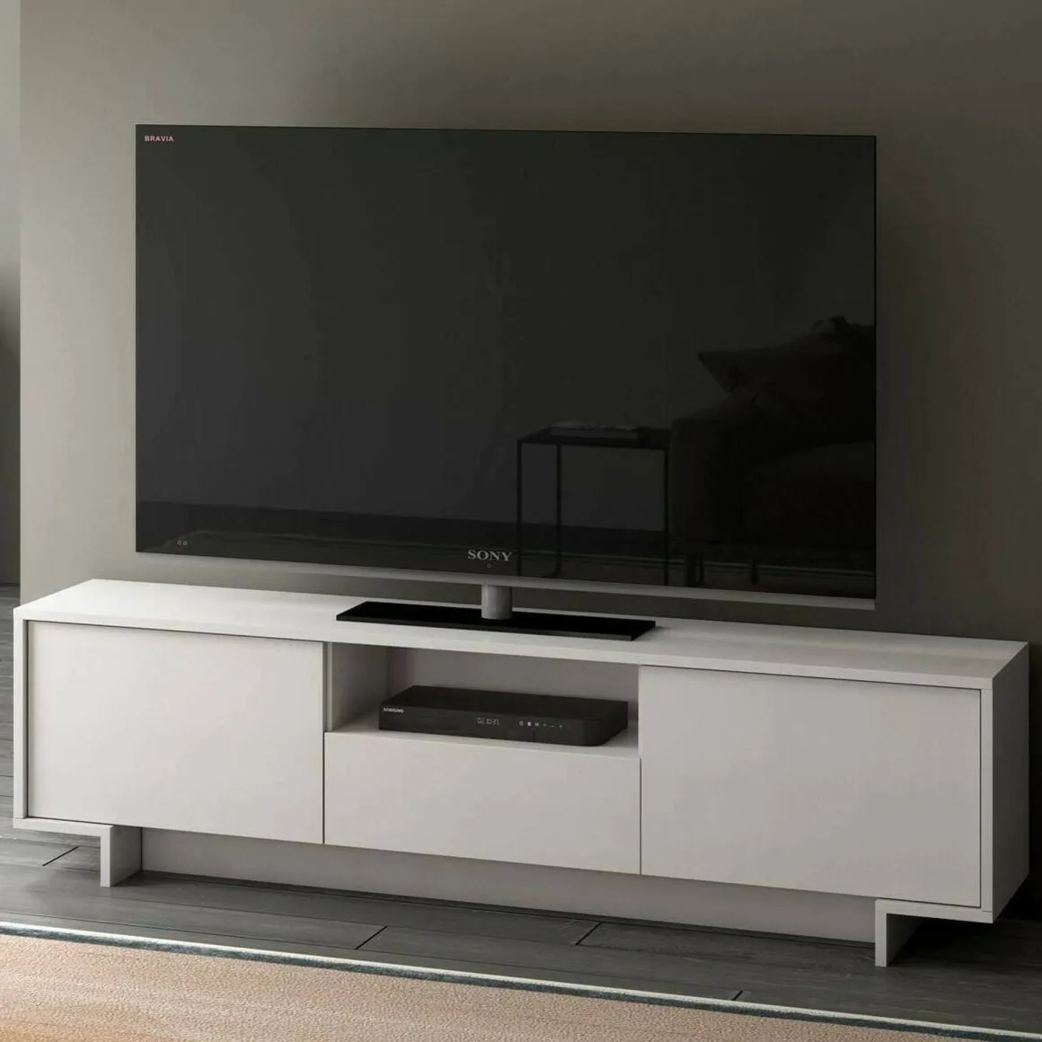 Mobile TV bianco 170x42x48h cm 2 ante e 1 cassetto - Atina