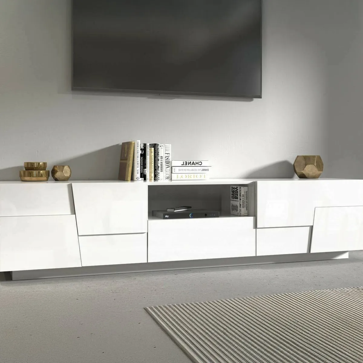 Mobili Porta Tv|Salotto > Dmora Mobile TV 220x44x46h cm 4 ante e 1 cassetto - Maestrale Bianco