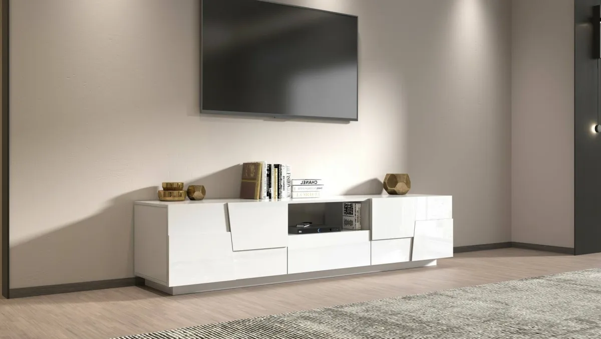 Mobili Porta Tv|Salotto > Dmora Mobile TV 220x44x46h cm 4 ante e 1 cassetto - Maestrale Bianco