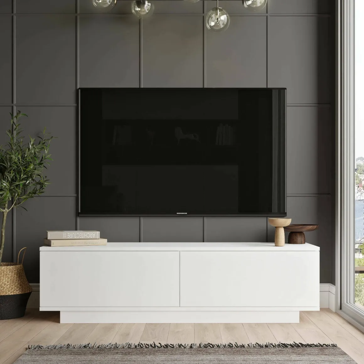 Mobile TV bianco 140x35x38h cm 2 ante - Kenneth