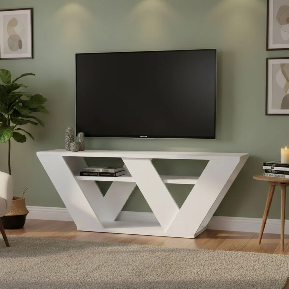 Mobili Porta Tv|Salotto > Dmora Mobile TV 110x30x40h cm in legno - Amazzonite Bianco