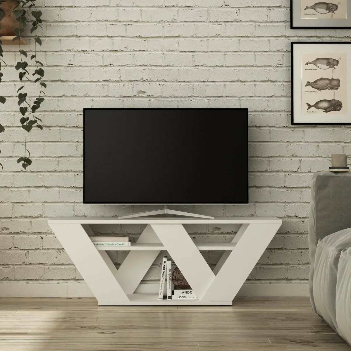 Mobili Porta Tv|Salotto > Dmora Mobile TV 110x30x40h cm in legno - Amazzonite Bianco