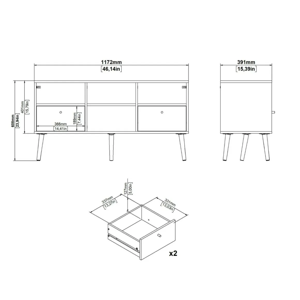 Mobile TV bianco 117x39x60h cm in legno - Conte