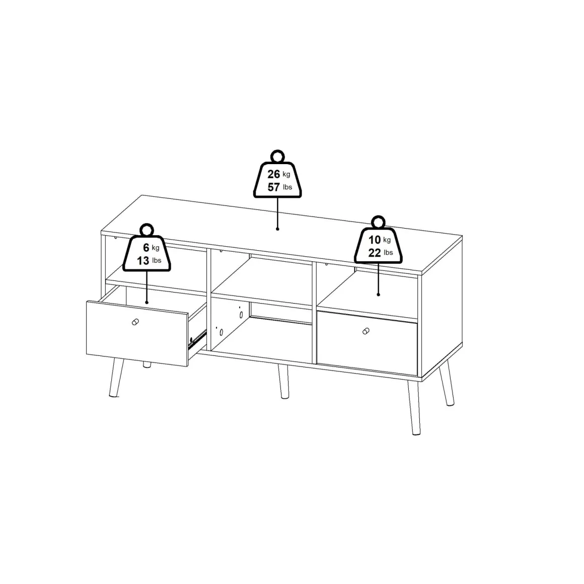 Mobile TV bianco 117x39x60h cm in legno - Conte
