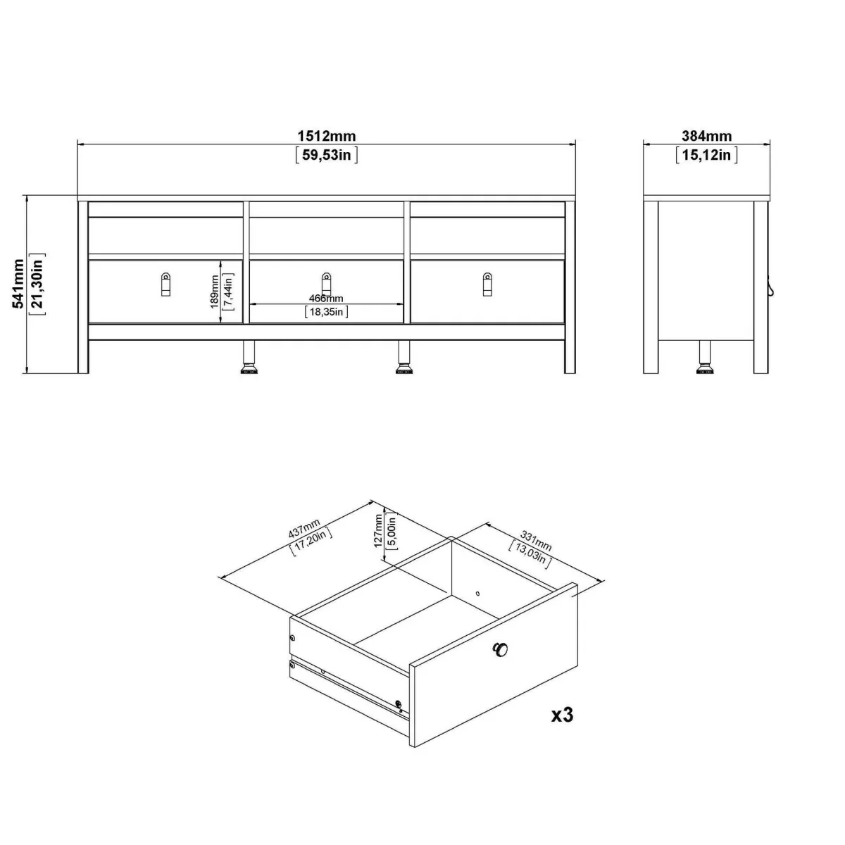 Mobili Porta Tv > Dmora Mobile TV 151x38x54h cm in legno - Astana Bianco