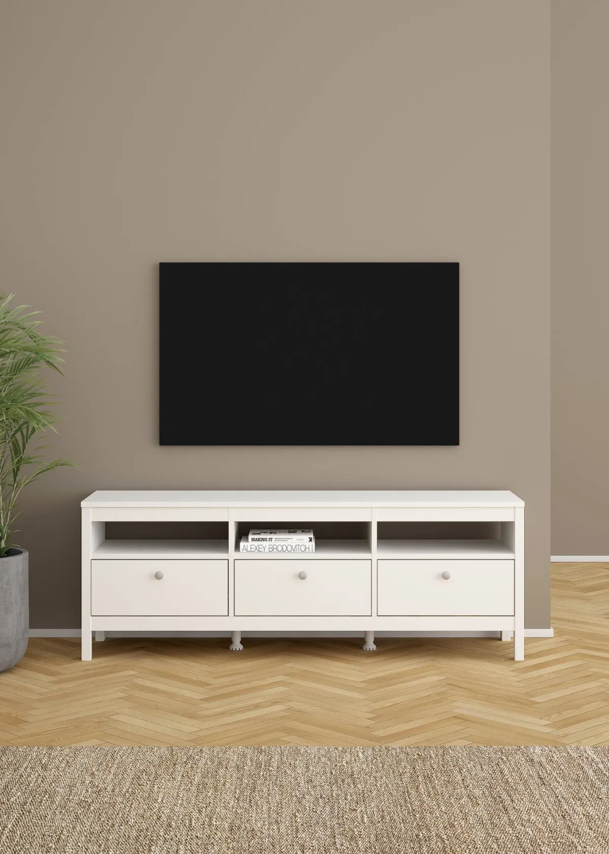 Mobili Porta Tv > Dmora Mobile TV 151x38x54h cm in legno - Astana Bianco