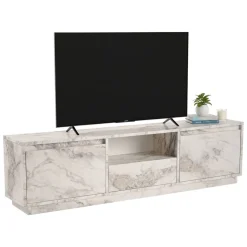 Mobili Porta Tv > Dmora Mobile TV marmo 160x29x42h cm 3 ante - Morrigan Grigio Marmo, Bianco Marmo