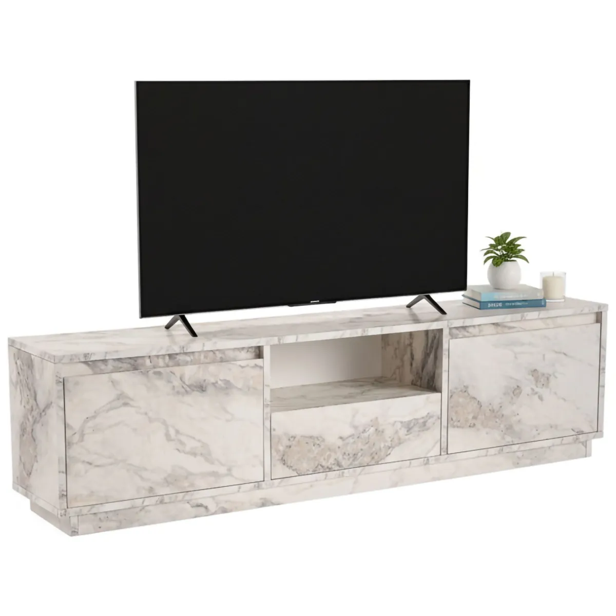 Mobili Porta Tv > Dmora Mobile TV marmo 160x29x42h cm 3 ante - Morrigan Grigio Marmo, Bianco Marmo