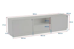 Mobili Porta Tv > Dmora Mobile TV marmo 160x29x42h cm 3 ante - Morrigan Grigio Marmo, Bianco Marmo