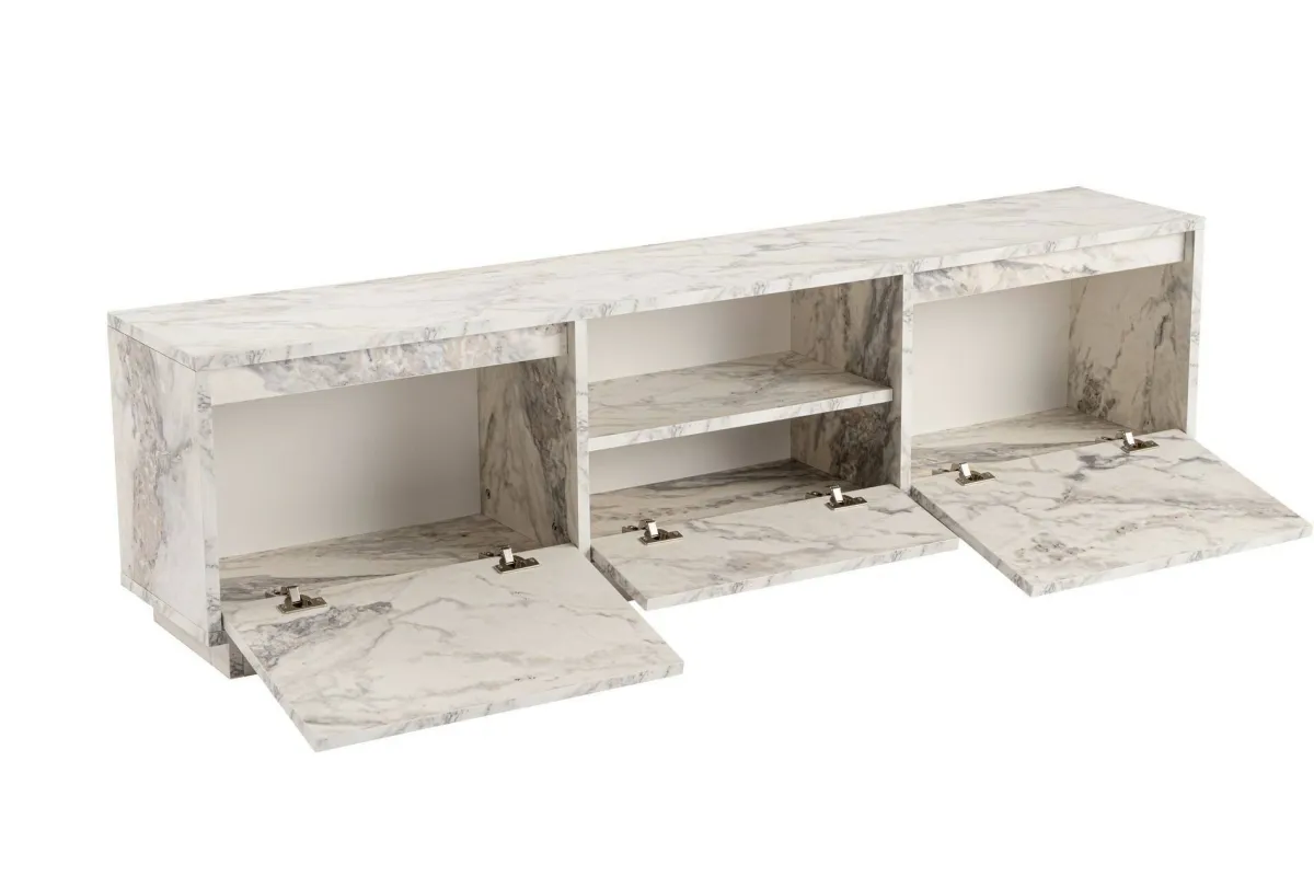 Mobili Porta Tv > Dmora Mobile TV marmo 160x29x42h cm 3 ante - Morrigan Grigio Marmo, Bianco Marmo