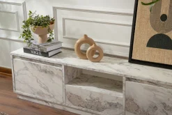 Mobili Porta Tv > Dmora Mobile TV marmo 160x29x42h cm 3 ante - Morrigan Grigio Marmo, Bianco Marmo