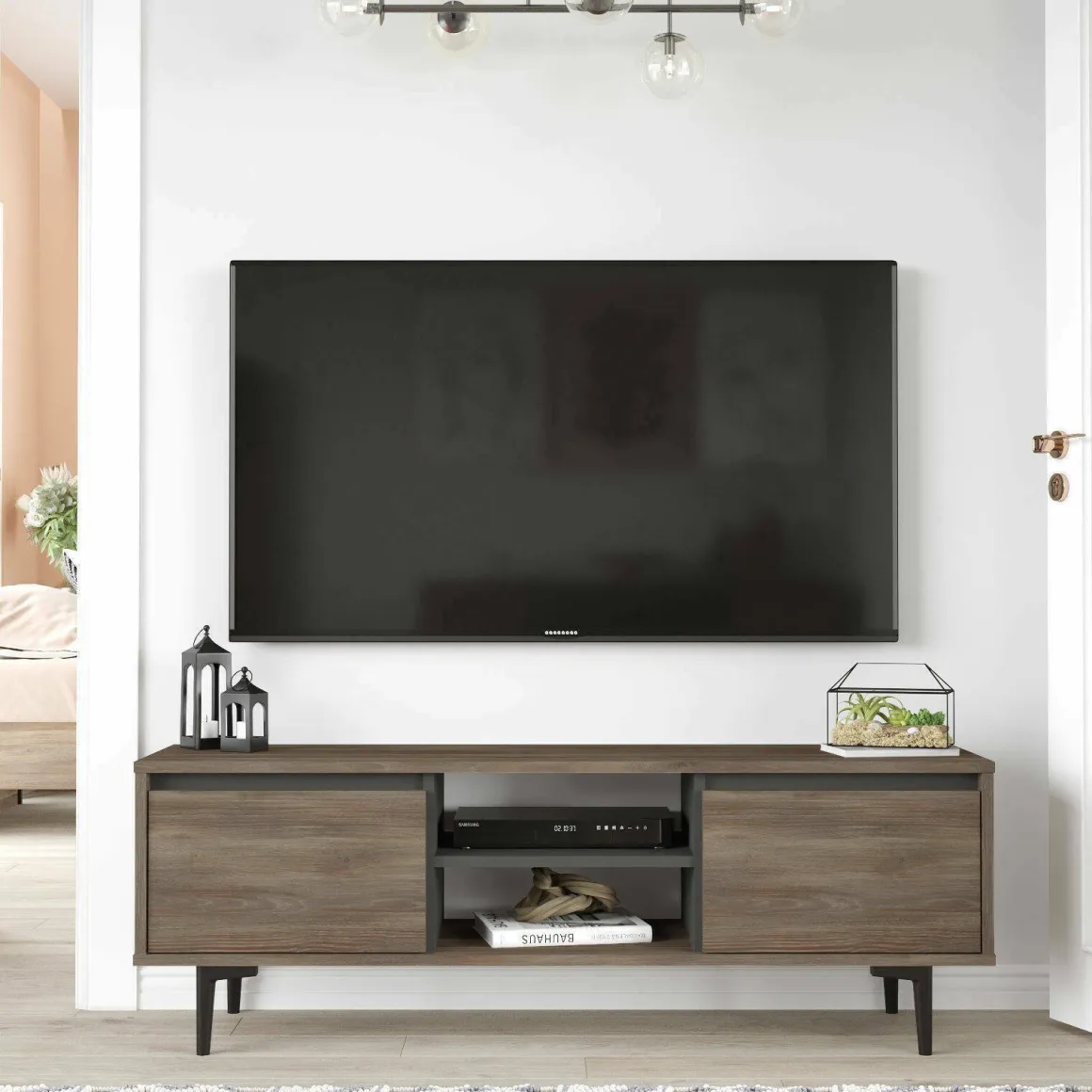 Mobile TV marrone e antracite 140x35x48h cm 2 ante - Toscana