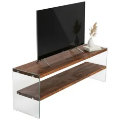 Mobili Porta Tv > Dmora Mobile TV marrone e trasparente 140x35x45h cm in legno - Umbria Trasparente, Marrone