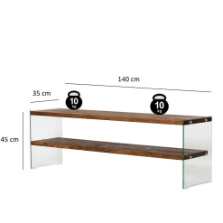 Mobili Porta Tv > Dmora Mobile TV marrone e trasparente 140x35x45h cm in legno - Umbria Trasparente, Marrone