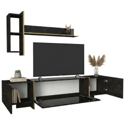 Mobili Porta Tv|Salotto > Dmora Mobile TV nero e oro 180x32x45h cm 3 ante - Beinasco Oro, Nero