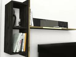 Mobili Porta Tv|Salotto > Dmora Mobile TV nero e oro 180x32x45h cm 3 ante - Beinasco Oro, Nero